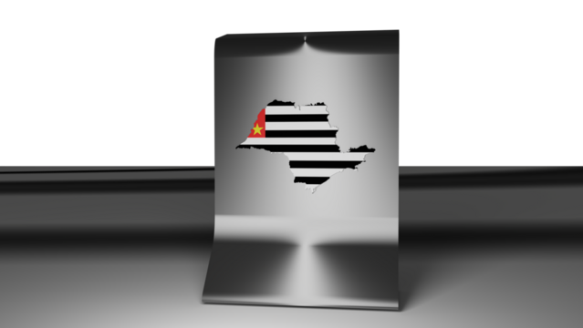 3d representation map of São Paulo a background with dark stripes a metallized piece supporting the map