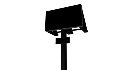 3D representation of an external billboard with clock and iron structure, dark color sample