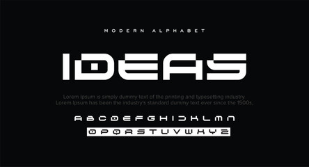 IDEAS Modern abstract digital alphabet font. Minimal technology typography, Creative urban sport fashion futuristic font and with numbers. vector illustration - obrazy, fototapety, plakaty