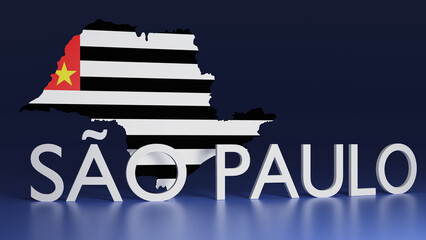 3d representation of the map of São Paulo dark blue background and light curved name on the front