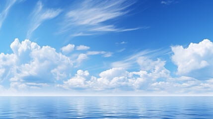 Naklejka na ściany i meble A seascape background featuring a cerulean sky with cumulus clouds is wallpaper-ready.