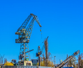 Fototapeta na wymiar Cranes Shipyard Solidarity Square Gdansk Poland