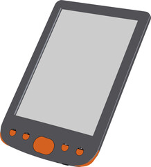 Digital book reader illustration orange buttons white background