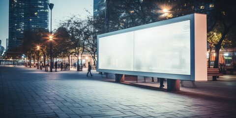 Blank white billboard signage, empty info banner, street banner. Mock up for advertisement. Generated by AI