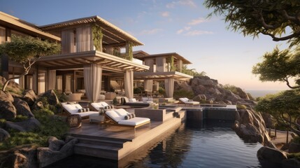 Luxury villa designed as a wellness retreat, including spa rooms, meditation gardens, and health focused amenities