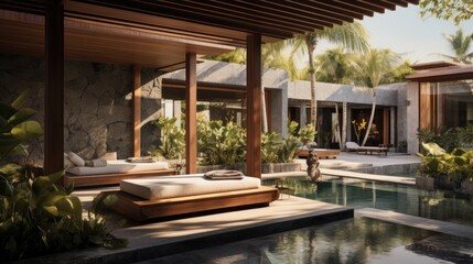 Luxury villa designed as a wellness retreat, including spa rooms, meditation gardens, and health focused amenities