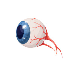 Scary halloween eyeball flat vector illustration. Muscle eyeball icon. Hand drawn illustration of muscle eyeball vector icon for web design
