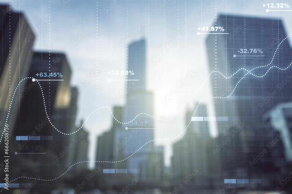 Poster abstract virtual analytics data spreadsheet on modern architecture background, analytics and analysi