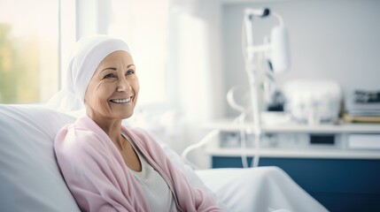 Fototapeta premium Portrait of an optimistic woman with cancer in the hospital