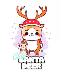 Merry Christmas - Cute Santa Deer Vector Art, Illustration and Graphic