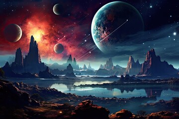 Space landscape with planets and stars  - obrazy, fototapety, plakaty