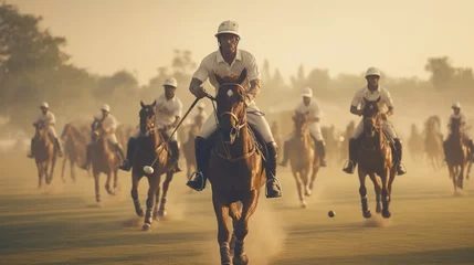 Raamstickers A polo match in progress, riders elegantly guiding their horses with mallets in hand. © Ai Studio