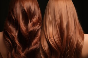 Naklejka premium Portrait of different hair color after haircut in beauty salon, Shades of brown from blonde to dark brunette, Hair treatment therapy concept.