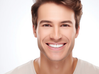  A portrait of a smiling character showing  teeth
