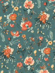 Cyan floral pattern PPT background poster wallpaper web page