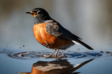 robin in water 