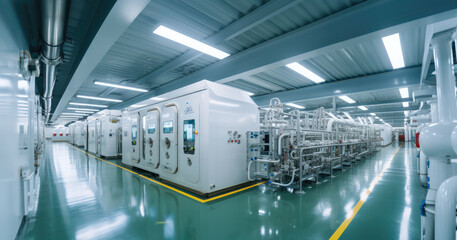 Machinery and technology at modern lithium battery production plant. - obrazy, fototapety, plakaty