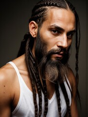  a man with long hair and a beard with long braids.  generative ai