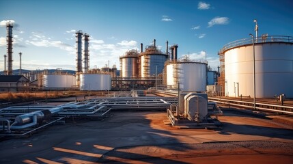 Obraz premium Refinery oil storage tank at Oil and gas refinery factory.