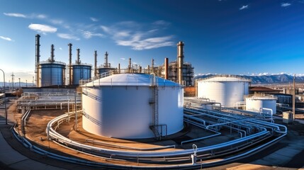 Refinery oil storage tank at Oil and gas refinery factory. - obrazy, fototapety, plakaty