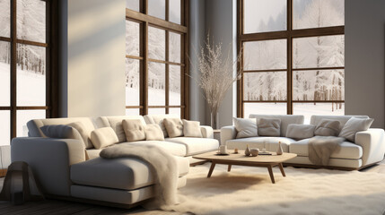 Plush Living Room with Velvet Sofa, Furry Rug and Crystal Decor, Lavish Comfort.