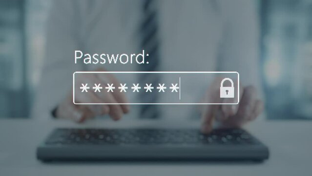 A user enter a password to website form box in internet browser by keyboard. Hacker hacking a personal banking account password on a computer screen. Typing password on login page. Entry pin code