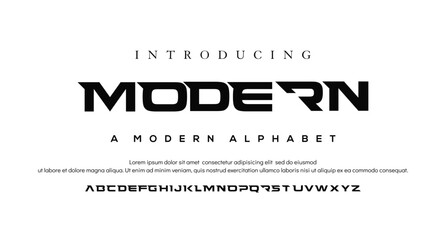 Modern abstract digital alphabet font. Minimal technology typography, Creative urban sport fashion futuristic font and with numbers. vector illustration - obrazy, fototapety, plakaty