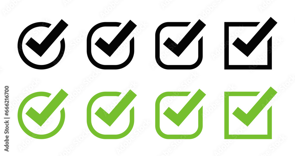 Leinwandbilder check mark icon set. check box icon with correct, accept checkmark icons green tick box, check list circle frame - checkbox symbol sign. checkbox square frame
