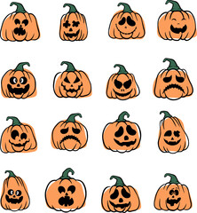  pumpkins with different emotions