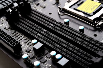 4K Image: Close-Up of Memory Slot on Computer Motherboard, Hardware Component Concept