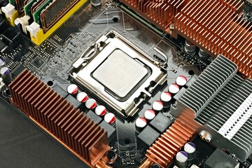 4K Image: Close-Up of Computer Motherboard and CPU Area, High-Tech Hardware Concept