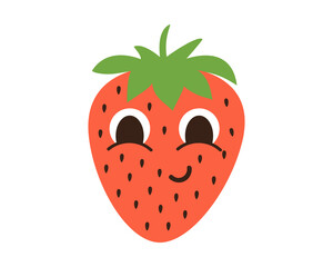 Obraz premium Happy strawberry character. Cute funny berry smiling face emotion. Vector illustration