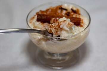 Traditional rice pudding. Sweet dish made by cooking rice in milk and sugar, some recipes include cinnamon, vanilla or other ingredients, it is a very easy dessert to make .