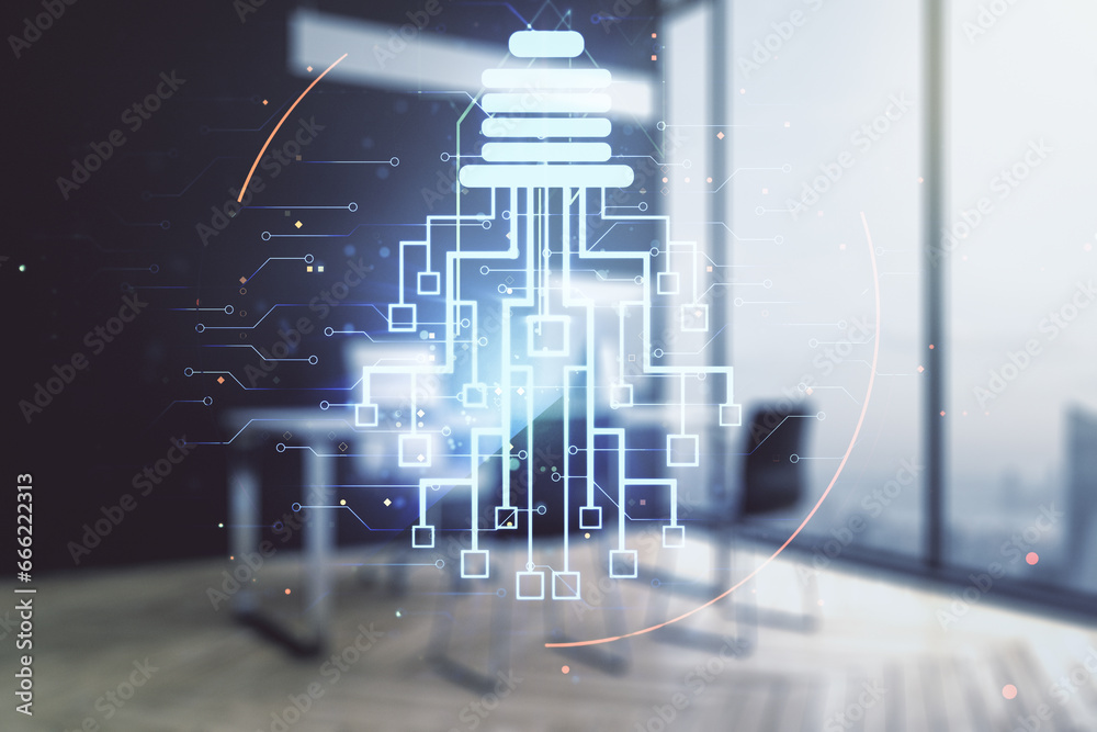 Aufkleber creative idea concept with light bulb and microcircuit illustration and modern desktop with computer