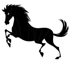 Horse running in the forest. Silhouette. Vector illustration