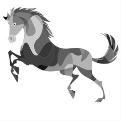 Horse running in the forest. Silhouette. Vector illustration
