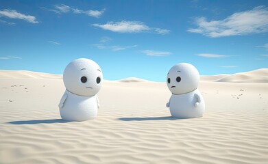 Obraz premium holiday banner cute smiling snowman in the desert