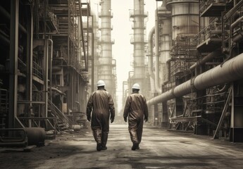 Fototapeta premium Engineers are inspecting and working in an oil refinery industrial plant