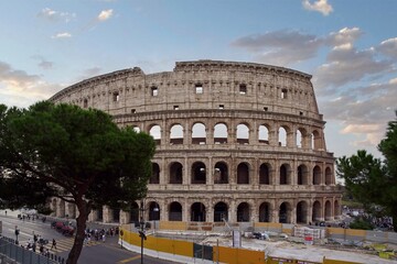 Fototapeta na wymiar Morning view of the Colosseum (Colosseo, Anfiteatro Flavio) in Rome, Italy 