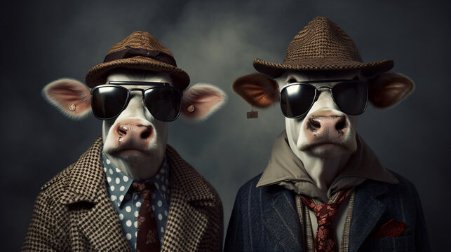 Cute cows dressed as detectives