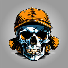 Artistic Vector Illustration of a Skull Wearing a Stylish Hat.