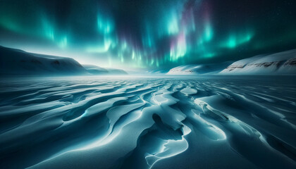 Auroras boreales mágicas iluminando el paisaje helado - obrazy, fototapety, plakaty