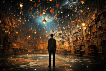 A mathematician exploring the mathematical foundations of parallel universes and alternate realities. Concept of mathematical theory. Generative Ai.