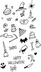 Hand-drawn halloween themed doodle icon pack