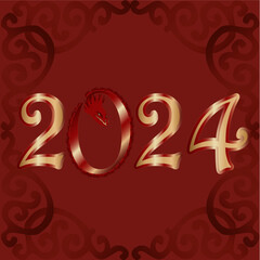 Dragon, happy new year, 2024, 2024 year of the dragon, red dragon, vector, illustration, gold dragon, red background