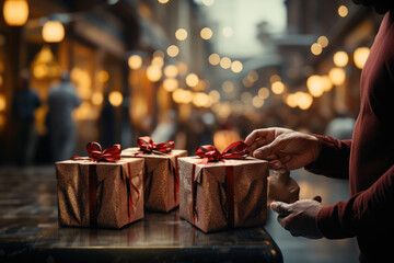 Shoppers exchanging or returning unwanted gifts received on Christmas, making the most of Boxing Day return policies. Concept of gift exchanges. Generative Ai. - obrazy, fototapety, plakaty