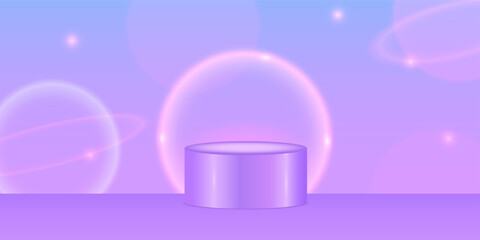 Abstract background with podium and cosmic spherical shapes