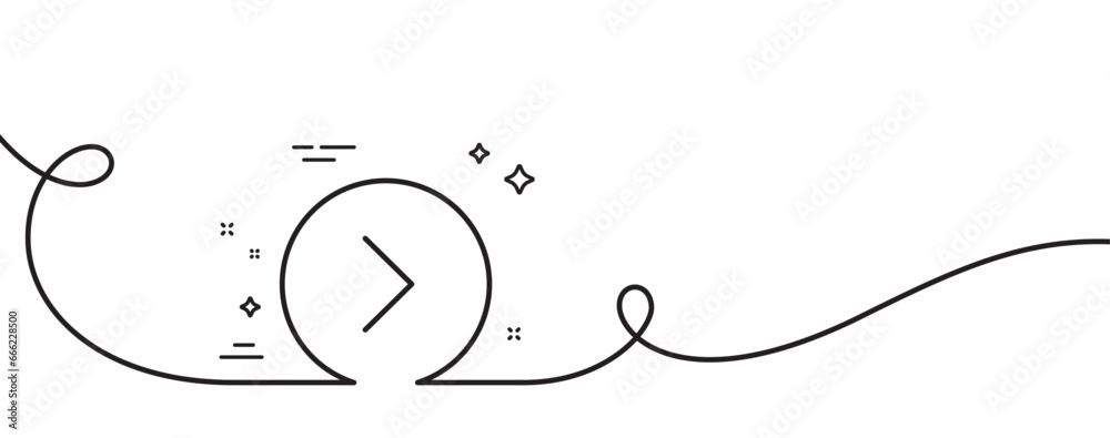 Poster forward arrow line icon. continuous one line with curl. next arrowhead symbol. next navigation point