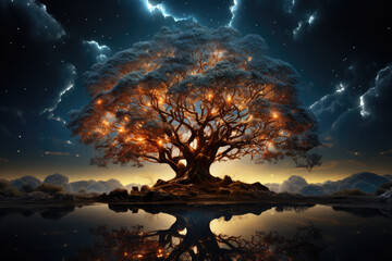 An artist's depiction of a branching tree, with each branch representing a different parallel...