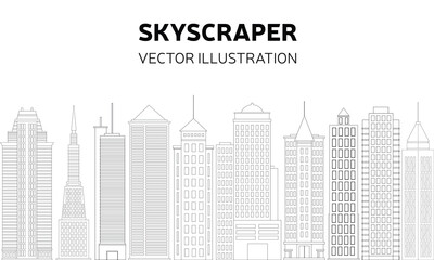 Banner with doodle skyscraper. Office building in doodle style. Vector illustration.